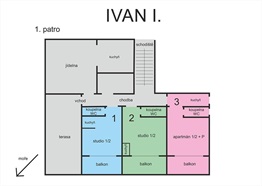 Ivan I. - schéma apartmánů v 1. patře